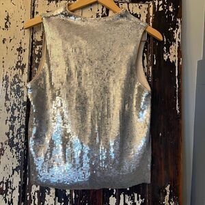 Zara. knit Swquined back 1-4 zip Dress Blouse. Special occasion. Silver. Size S